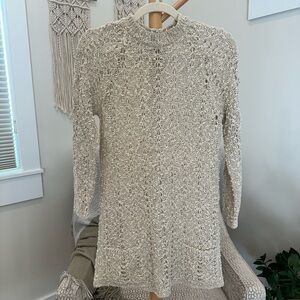 Pallas Hand Loomed Irish Linen Crochet Knit Tunic Sweater Small